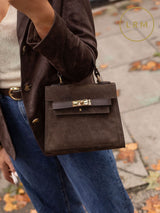 Next LRM Goods The Polly Suede Top Handle Brown Bag- Buy online at McGrocer
