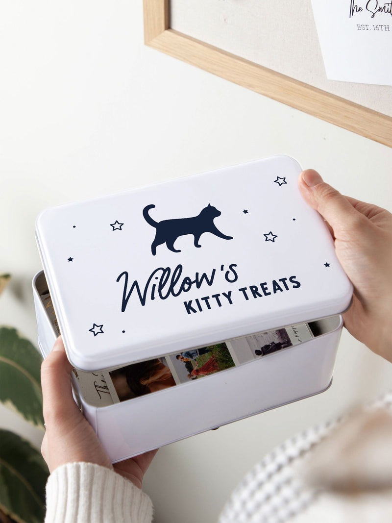 No Ordinary Gift personalised cat silhouette storage tin 23cm (British brand)