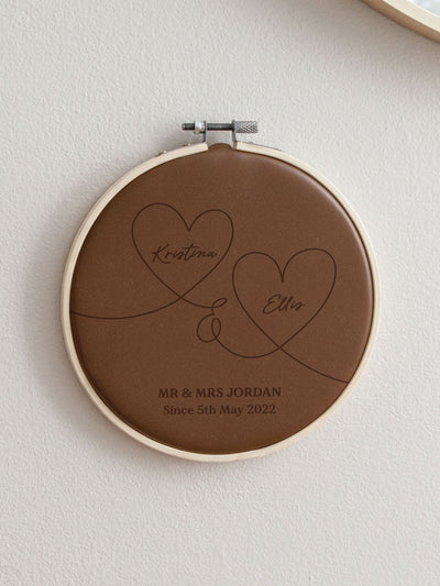 Next No Ordinary Gift Personalised Leather Anniversary Hoop with Names in Hearts- Buy online at McGrocer