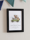 No Ordinary Gift personalised safari truck print with wooden initial, UK version