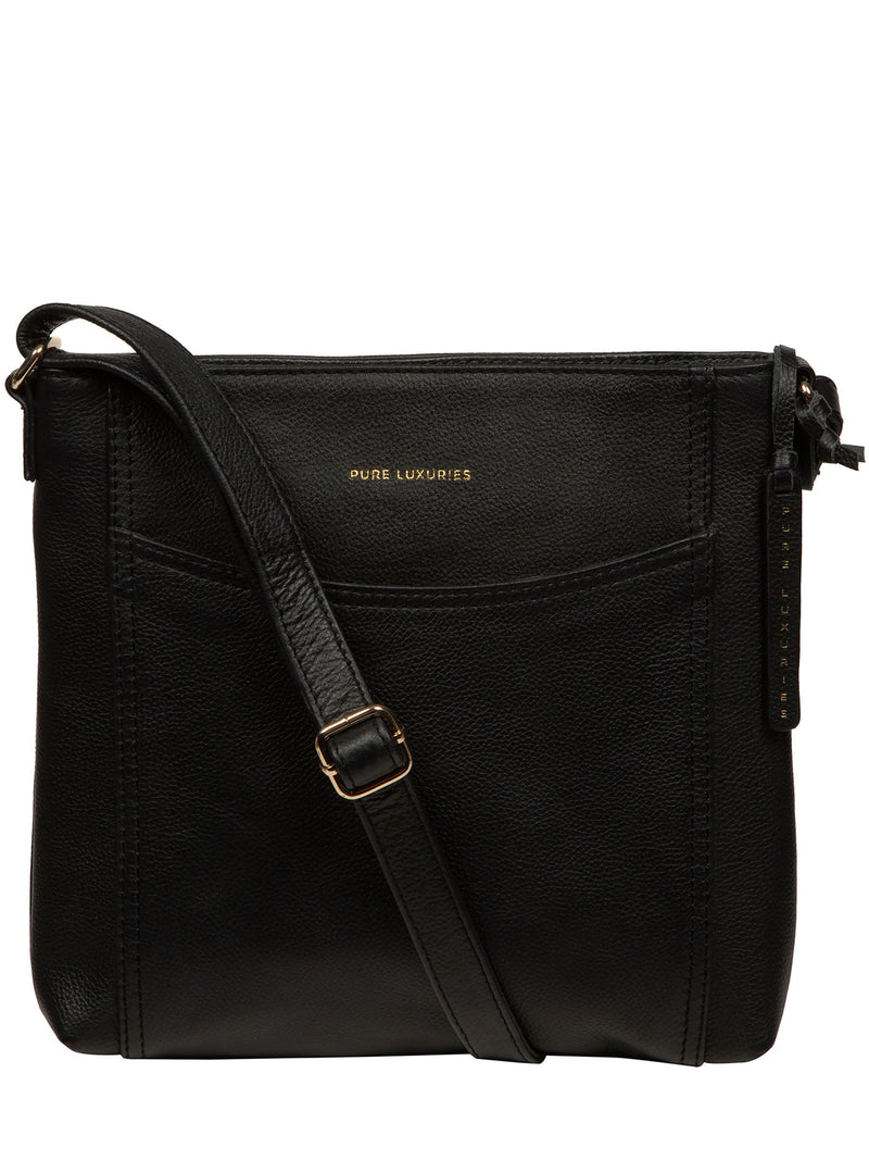 Pure Luxuries London black leather cross-body bag, imported from the UK