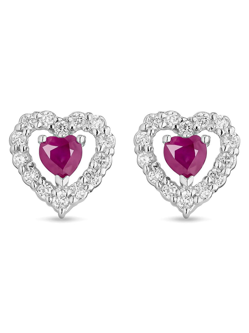 Beaverbrooks 9ct white gold diamond ruby heart earrings (British brand)