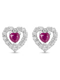 Beaverbrooks 9ct white gold diamond ruby heart earrings (British brand)