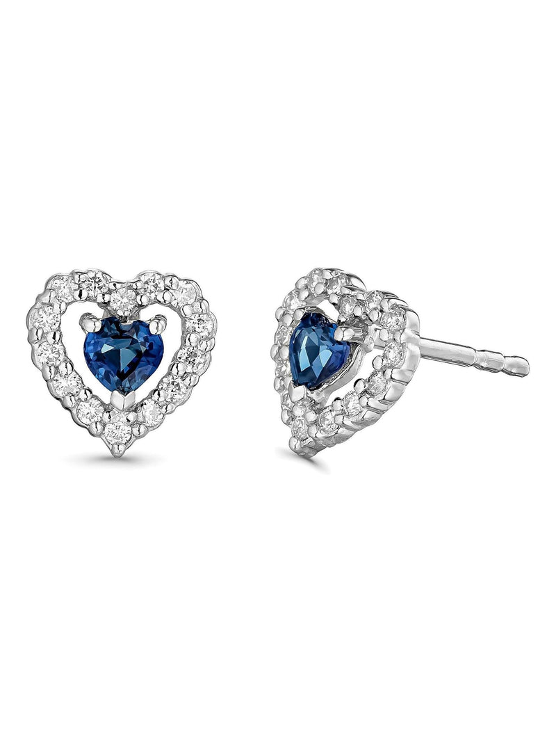 Beaverbrooks diamond sapphire heart earrings 7mm - British product