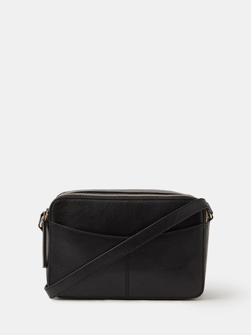 Accessorize black leather double zip camera bag, UK version