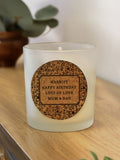 PMC personalised cork label scented candle 7.5cm, imported from the UK