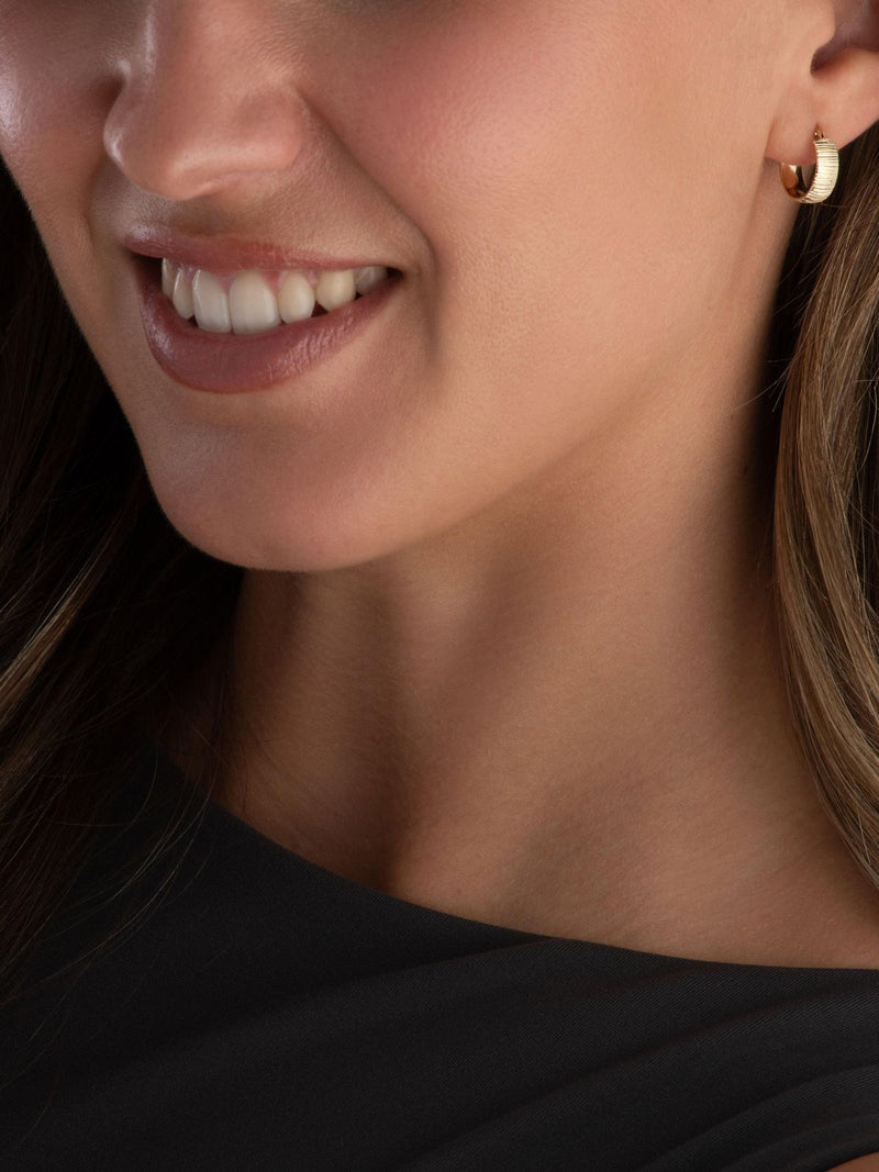 Beaverbrooks 9ct yellow gold textured hoop earrings 10mm, UK version