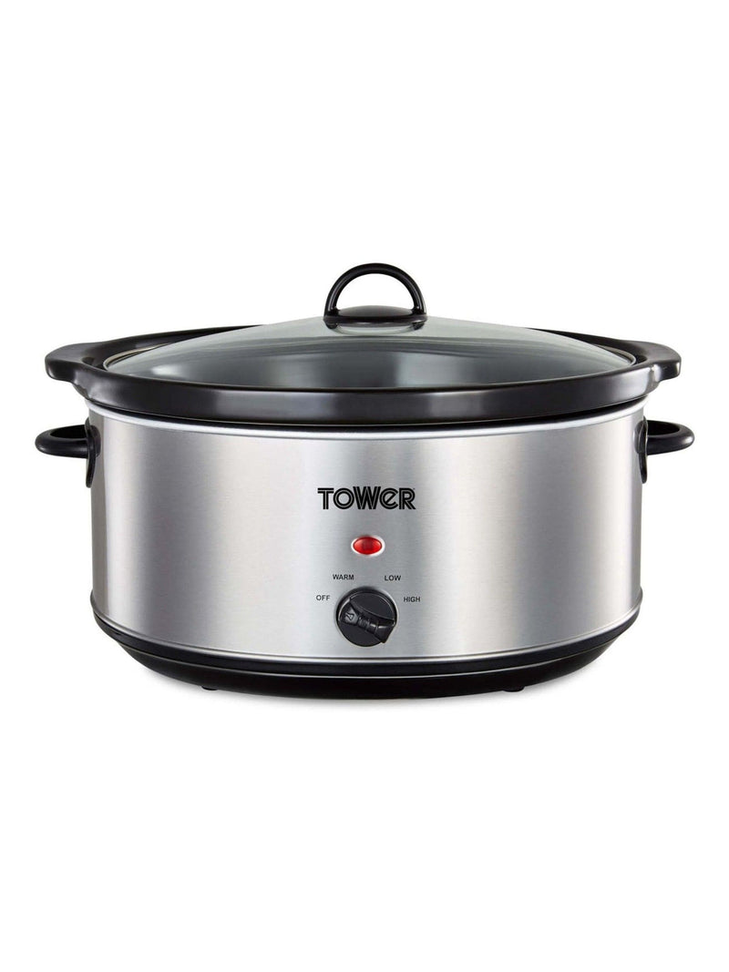 Tower Silver Stainless Steel slow cooker 6.5L (British brand)