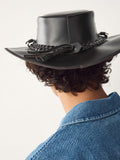 Brown leather cowboy hat with wide brim (British brand)
