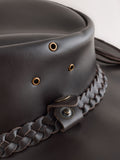Brown leather cowboy hat with wide brim (British brand)