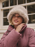 Neutral faux fur bucket hat 100% recycled polyester, UK version