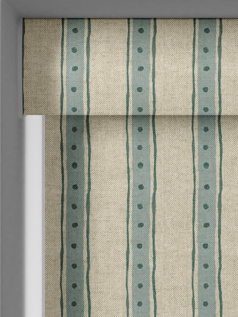 Emily Bond roller blind blue/green block printed stripe (British brand)