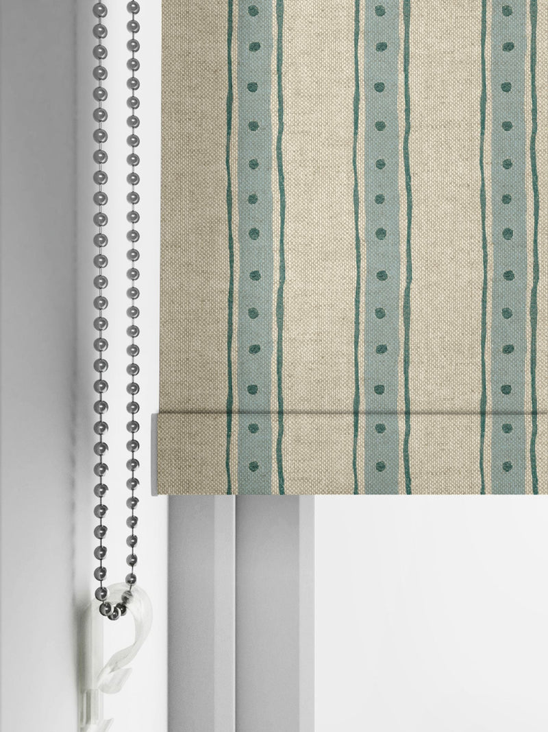 Emily Bond roller blind blue/green block printed stripe (British brand)