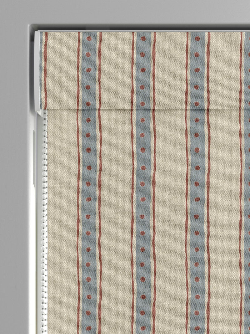 Emily Bond blue block printed stripe roman blind, UK version