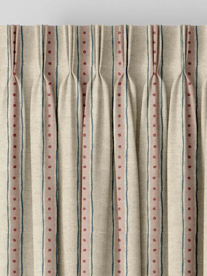 Emily Bond block printed stripe curtains pink blue - British product
