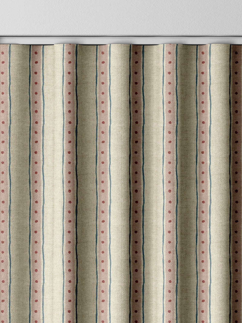 Emily Bond block printed stripe curtains pink blue - British product