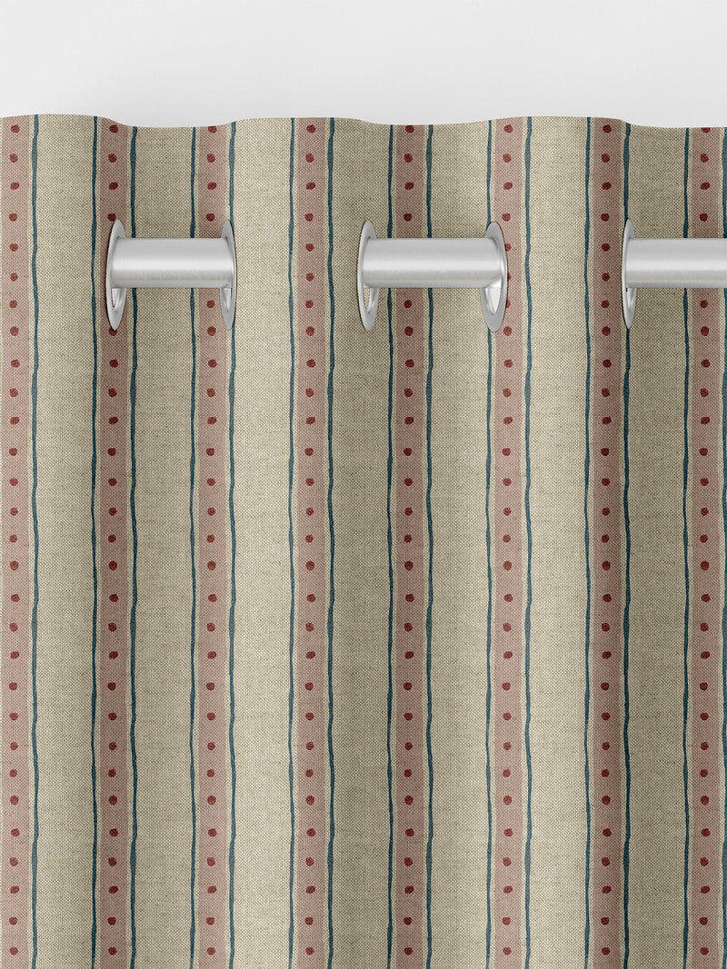 Emily Bond block printed stripe curtains pink blue - British product