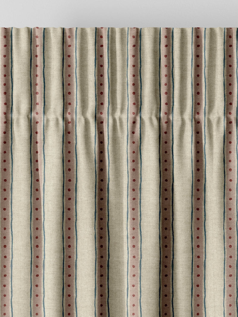 Emily Bond block printed stripe curtains pink blue - British product