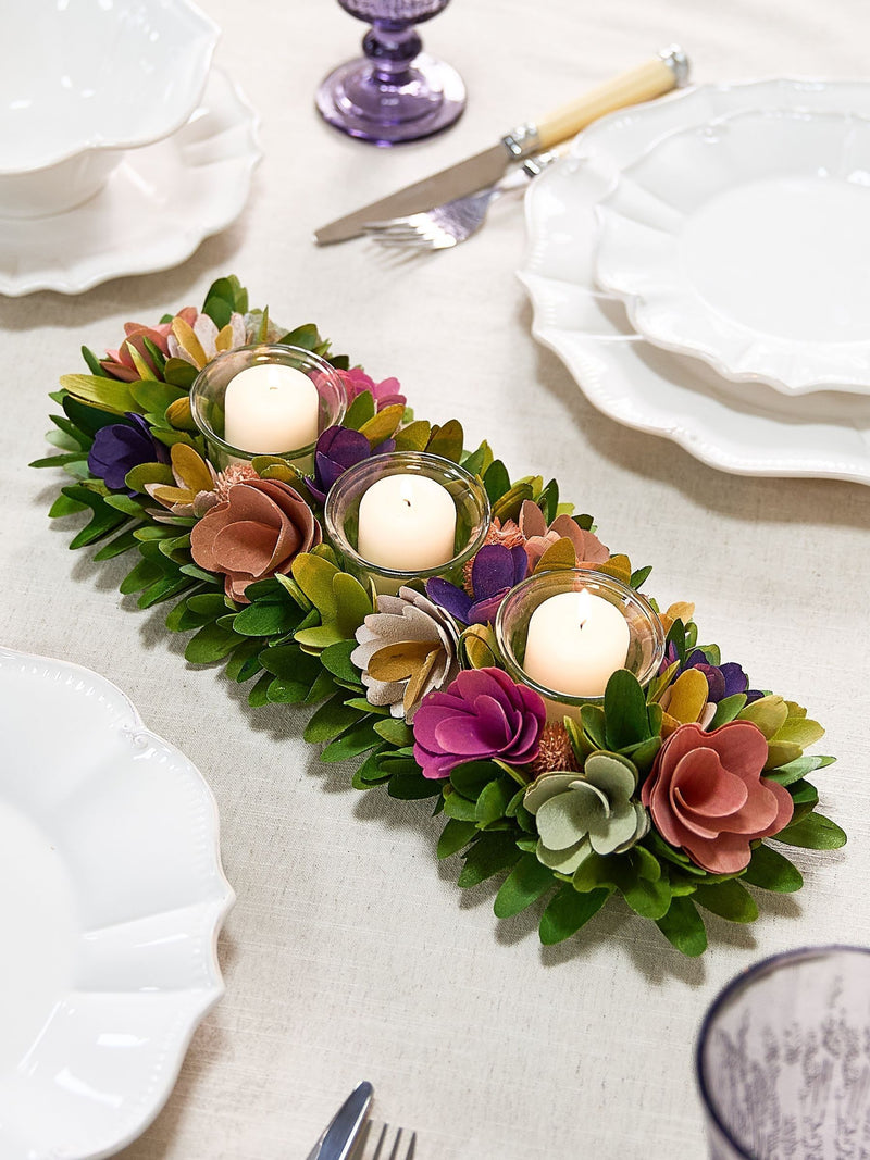 Dibor Green Secret Garden Floral Triple Candle Holder - British product