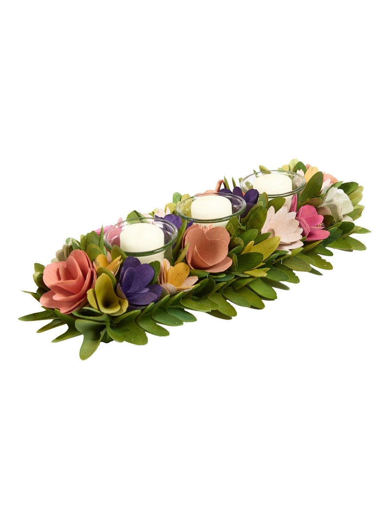 Dibor Green Secret Garden Floral Triple Candle Holder - British product