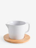 White Nova gravy boat with bamboo tray - British product