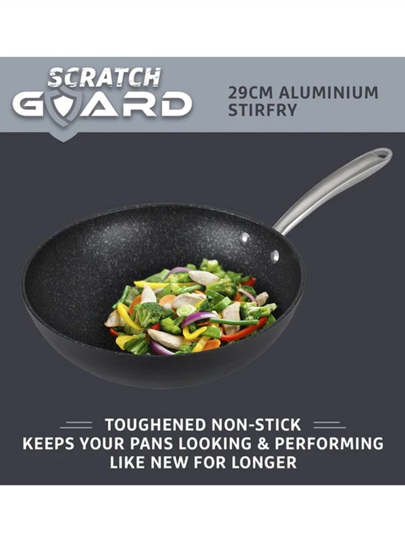 Prestige Black Scratch Guard 29cm stir fry pan, imported from the UK