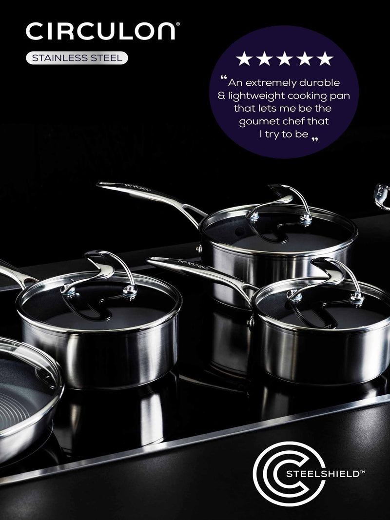 Circulon Silver S Series Steelshield sauté pan with glass lid and helper handle 30cm 4.7L - British product