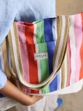 Joules multi striped canvas beach tote bag (British brand)