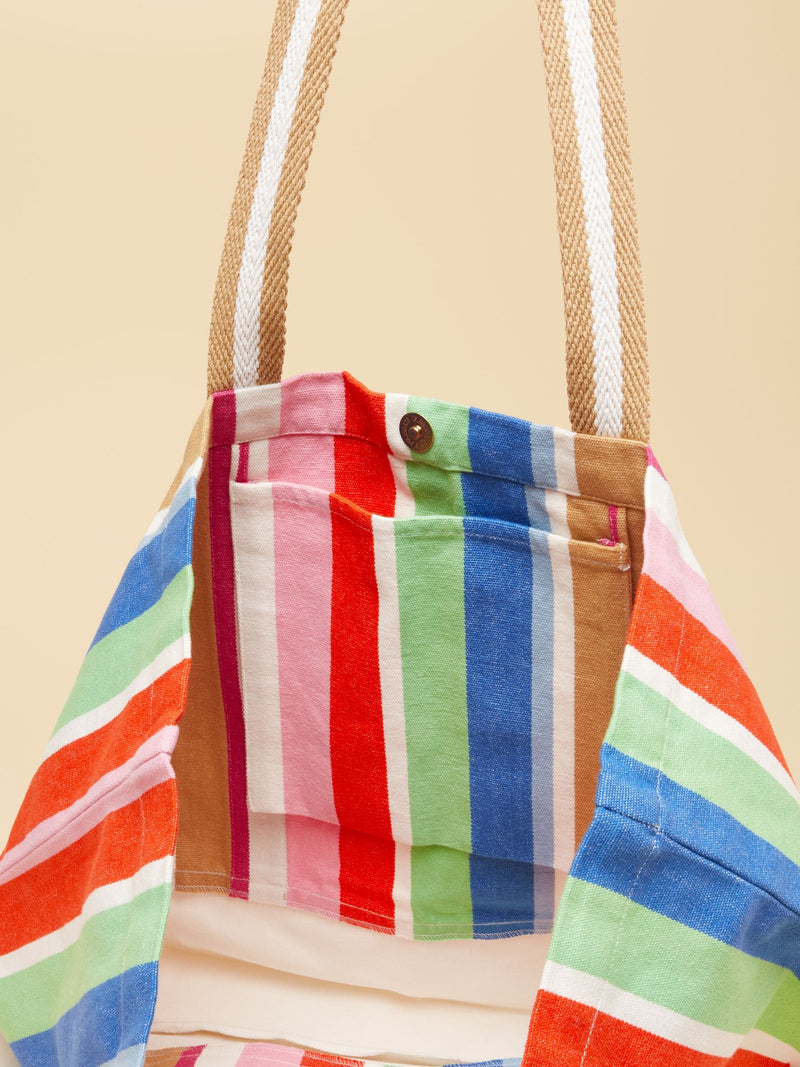 Joules multi striped canvas beach tote bag (British brand)