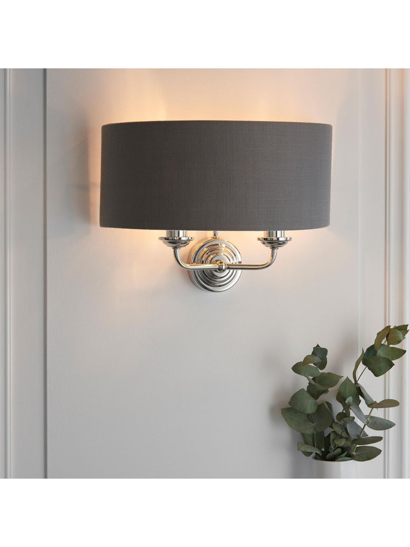 Gallery Home Ruben brushed wall light grey linen shade (British brand)