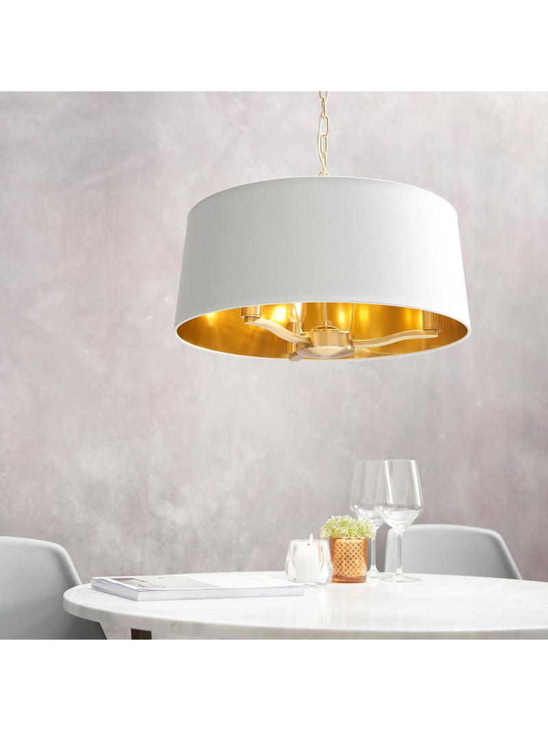 Gallery Home brushed gold Harvey pendant light with white shade (British brand)