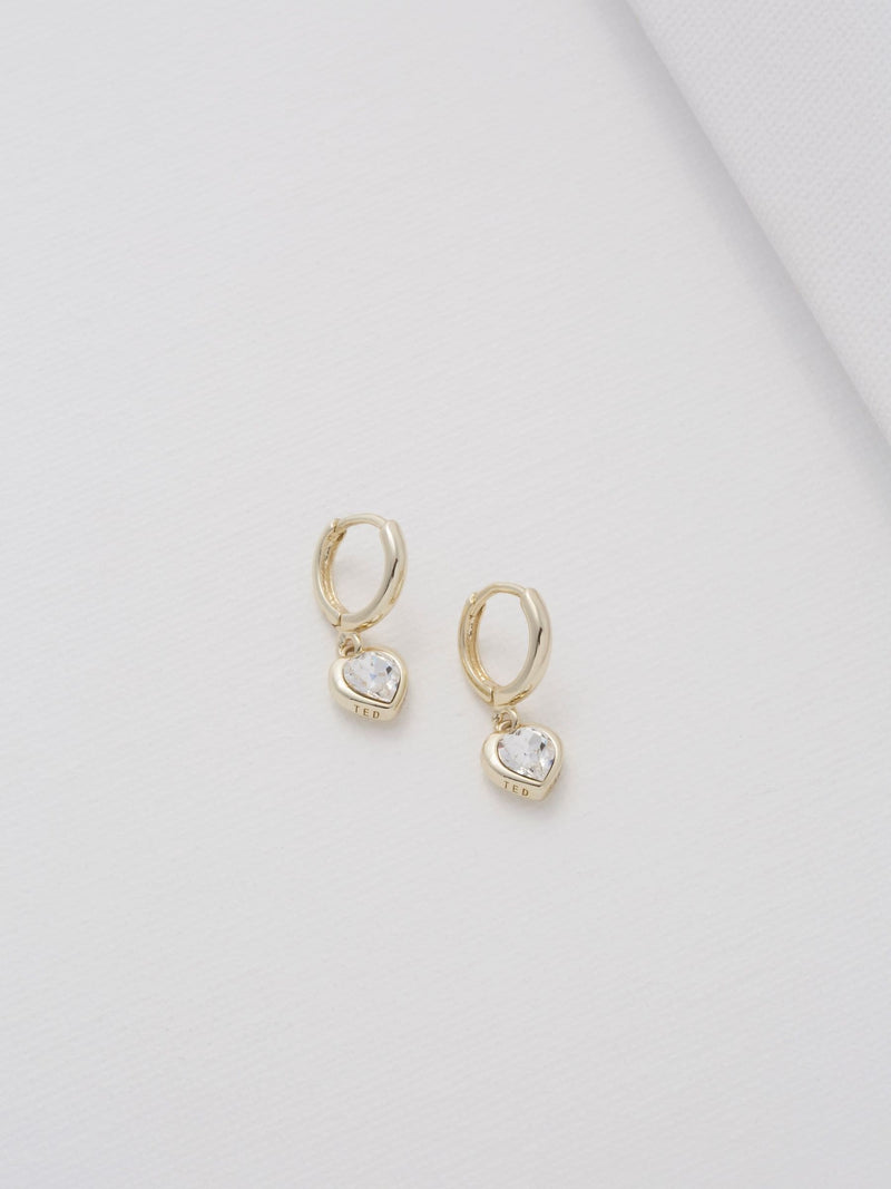 Ted Baker gold tone clear crystal heart huggie earrings 0.7cm width (British brand)