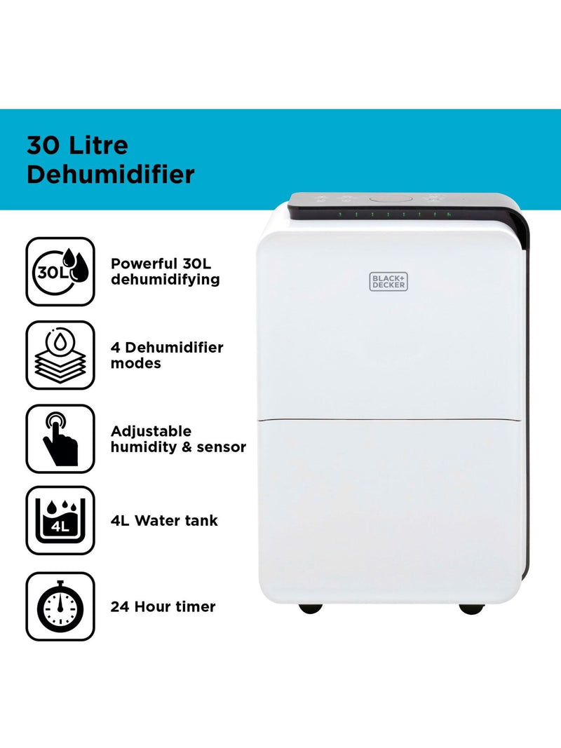 Black & Decker White 30L Dehumidifier - British product