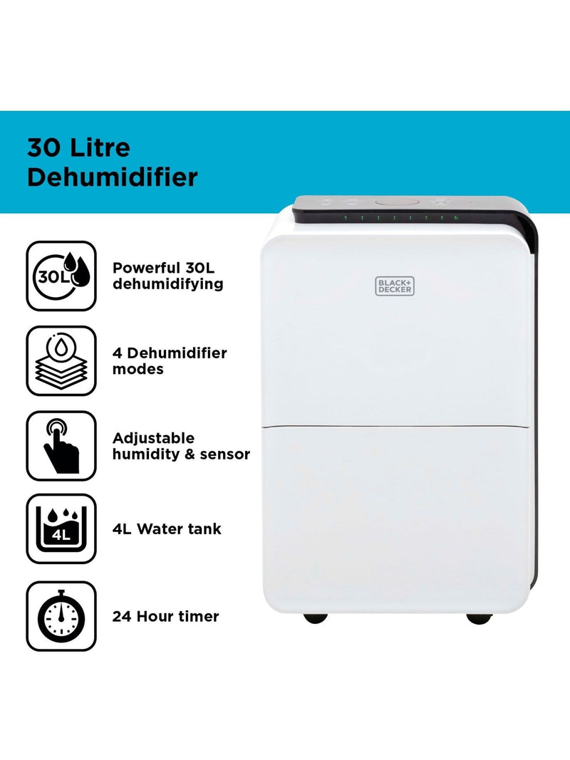 Black & Decker White 30L Dehumidifier - British product