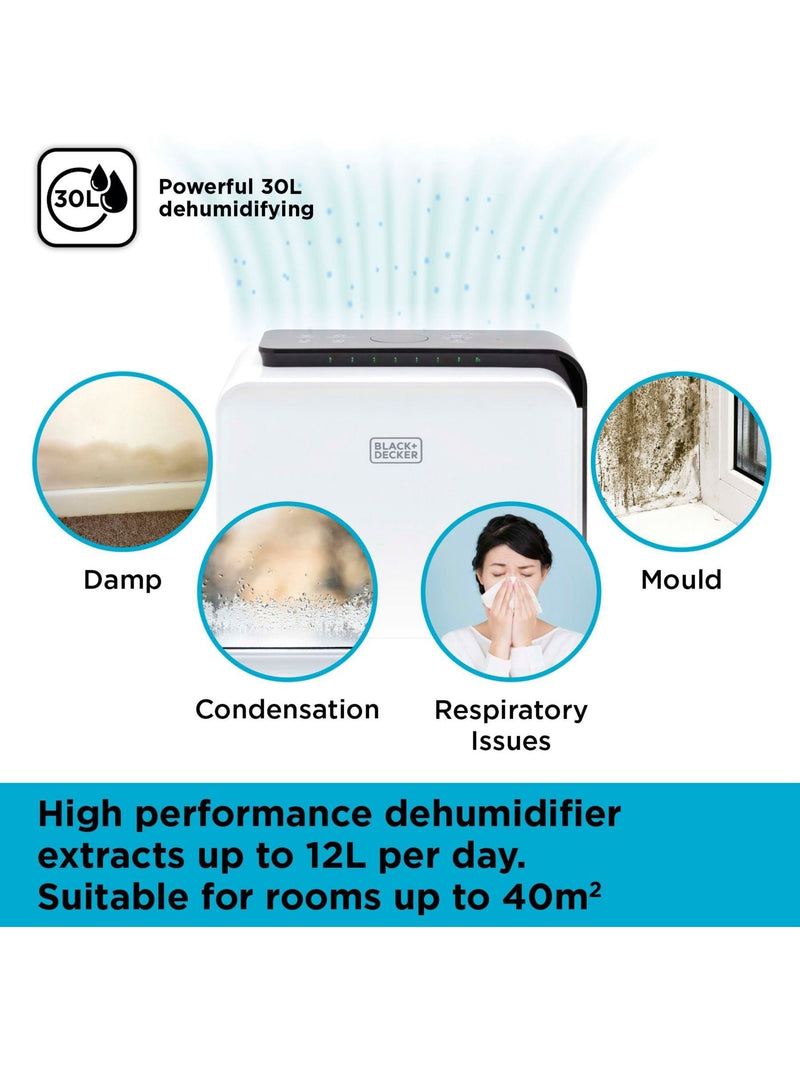 Black & Decker White 30L Dehumidifier - British product