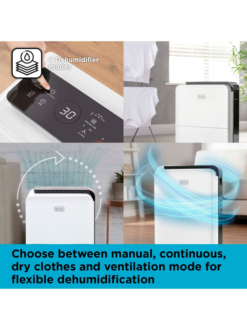 Black & Decker White 30L Dehumidifier - British product