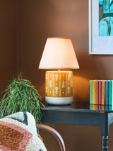 Next FatFace Ochre Yellow Woodblock Print Ceramic Table Lamp- Buy online at McGrocer