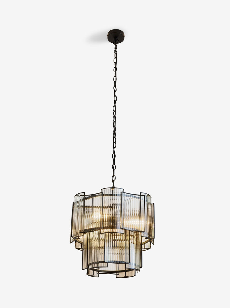 Rockett St George clear ribbed glass loft chandelier 136.5cm high - British product
