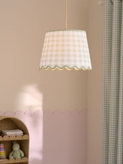 Next Jojo Maman Bébé Green/Ecru Easy Fit Gingham Scallop Shade Ceiling Light- Buy online at McGrocer