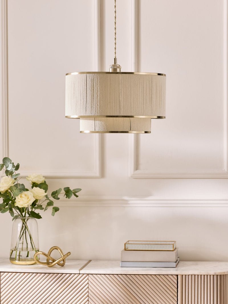 Lipsy cream wrapped two-tier easyfit lamp shade, imported from the UK