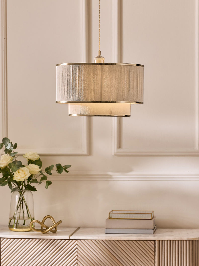 Lipsy cream wrapped two-tier easyfit lamp shade, imported from the UK