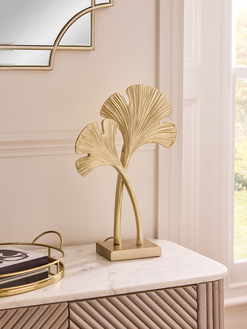 Lipsy brass ginkgo leaf table lamp 41cm, imported from the UK