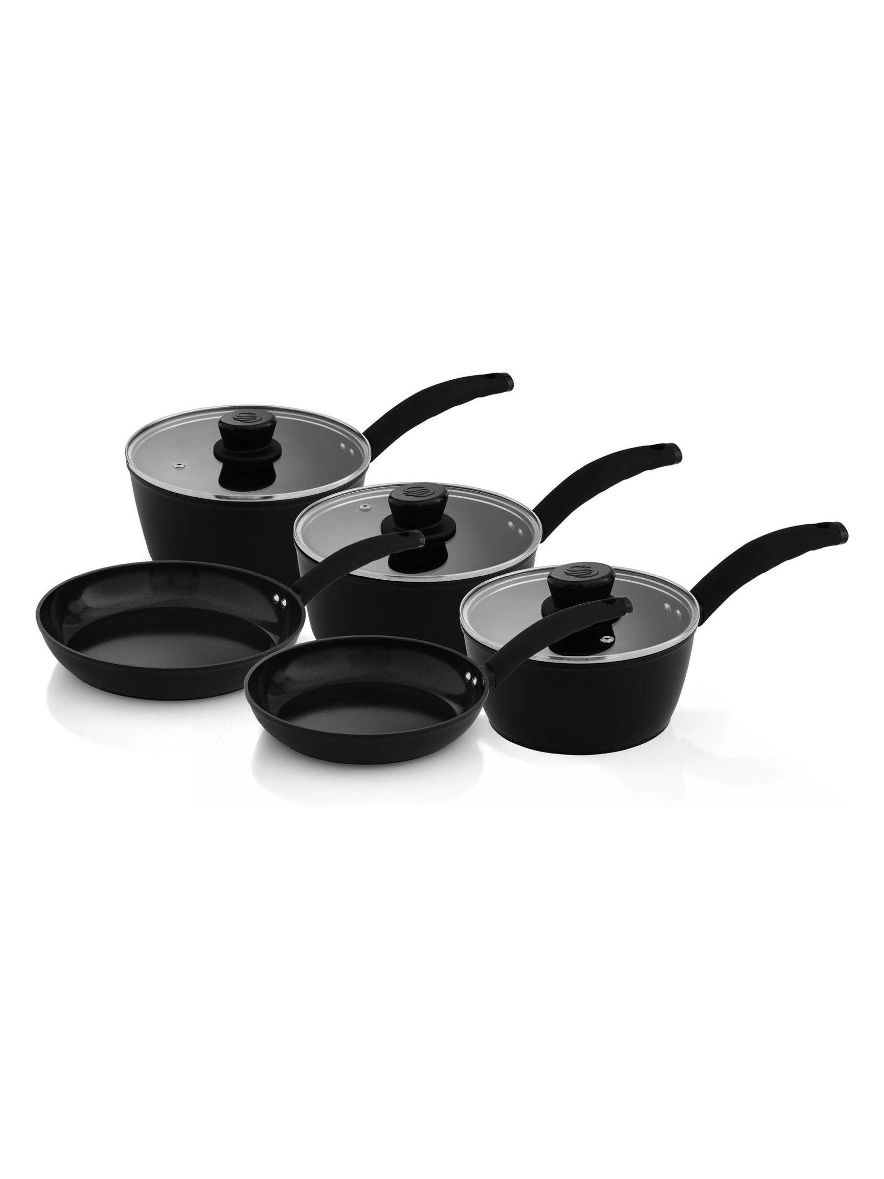 Swan 5 Piece Black Stealth Cookware Set with Superior Ceramic Compatible