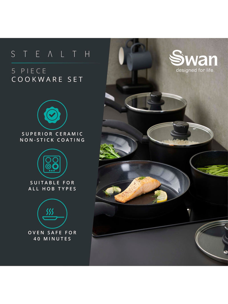 Swan Black Stealth 5 piece cookware set (British brand)