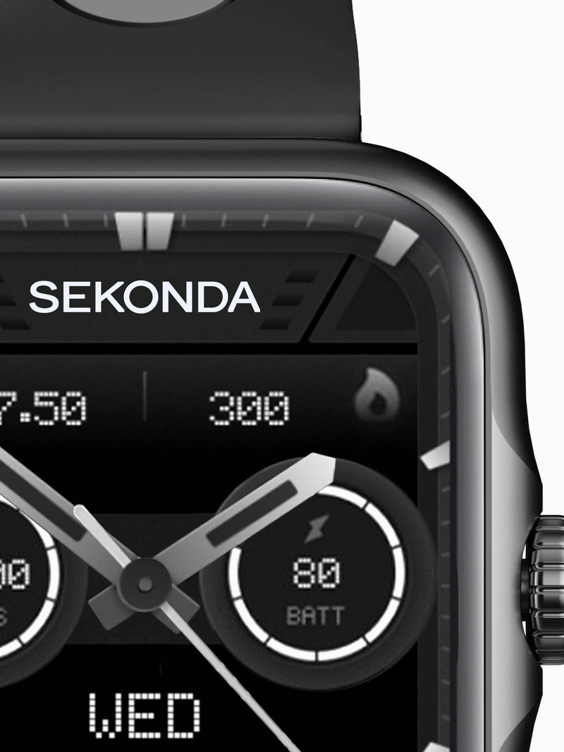 Sekonda black 39mm GPS smartwatch with silicone strap (British brand)