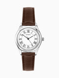 Ladies' Classic Watch with Silver Alloy Case and Brown Leather Strap, 25mm, Water Resistant