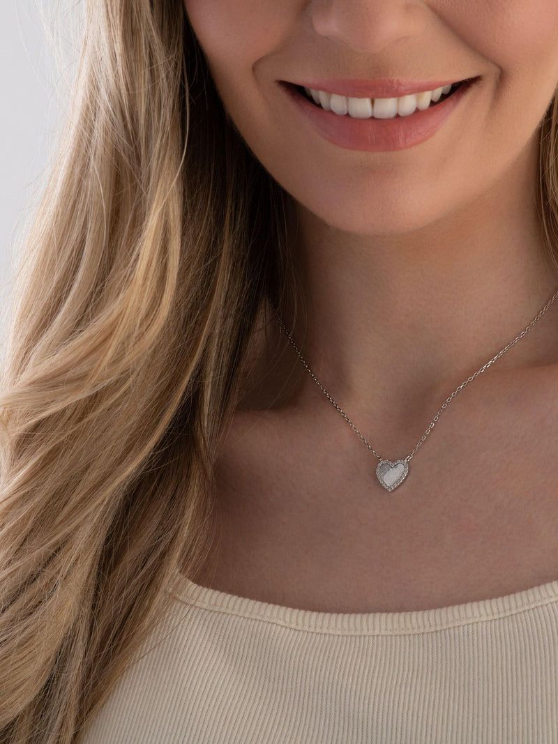 Beaverbrooks cubic zirconia mother of pearl heart necklace 44cm - British product
