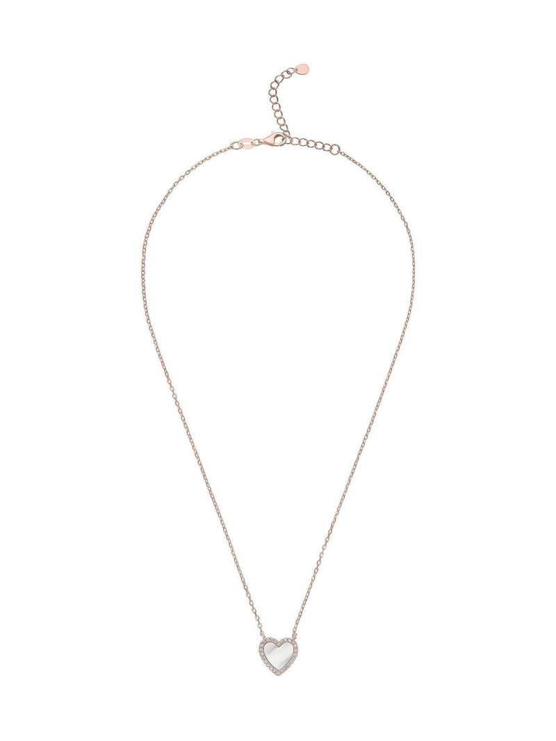Rose Gold Plated Heart Necklace with Mother of Pearl and Cubic Zirconia 44cm