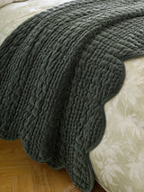 Next Laura Ashley Pine Green Brady Scallop Cotton Velvet Bedspread 180cm x 235cm- Buy online at McGrocer