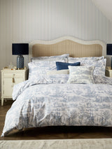 Laura Ashley Blue Chambray Braysmith Toile Duvet Cover and Pillowcase Set